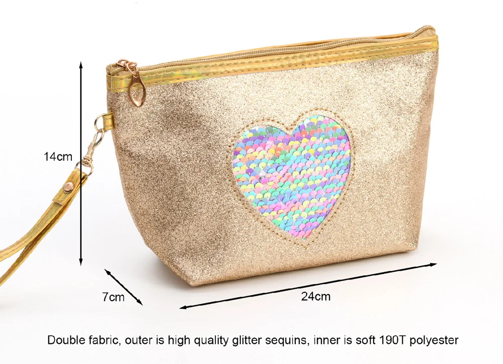  Hengpai Gold Heart Glitter Pink Stripe Cosmetic Bag