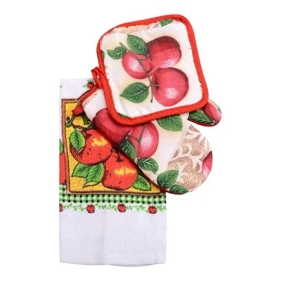 3 Piece Set Pot Holder Oven Mitt Dish Towel Gift Set