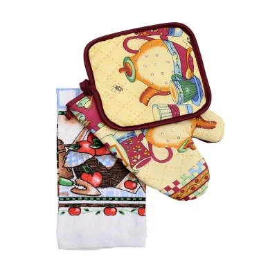 Oven Mitt Potholder and Printed Dishtowel Set