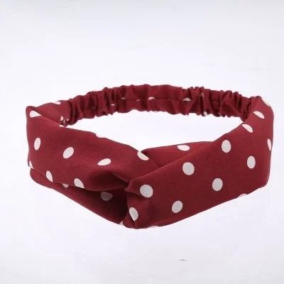 Head Band Women Vintage Small Round Dot Classic Elastic Criss Cross Head Wrap Length 27cm