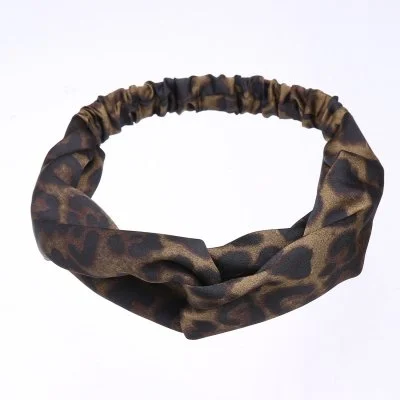 Head Band Women Vintage Leopard Print Classic Elastic Criss Cross Head Wrap Length 27cm