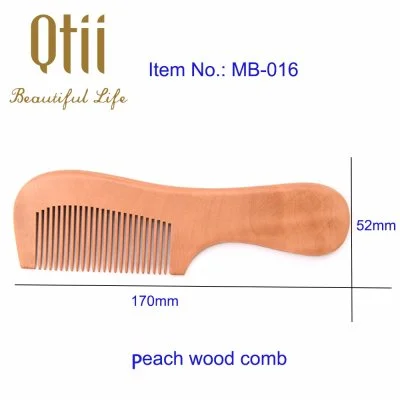 Natural Peach Wood Hair Comb with Handle has Wooden Grain in Size of 17x5.2cm