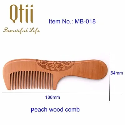 Natural Peach Wood Hair Comb with Carve Patterns Anti Static Detangling Comb in Size of 18.8x5.4cm