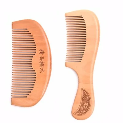 Natural Peach Wood Hair Comb with Carve Patterns Design Handle in Size 18x5.5cm