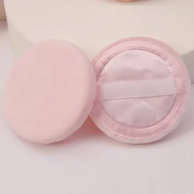 Velour Cotton Powder Puff with Ribbon Soft Sponge Round Shape 7*1cm