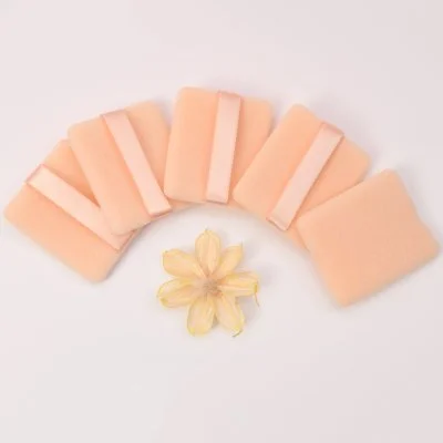 Rectangle Shape Flocking Powder Puff with Ribbon Soft Sponge 5.5*4.5*0.7cm