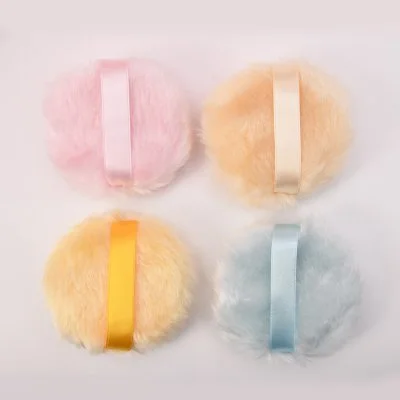 Dense Fluff Plush Cosmetic Powder Puff with Satin Ribbon Big size 10*3cm